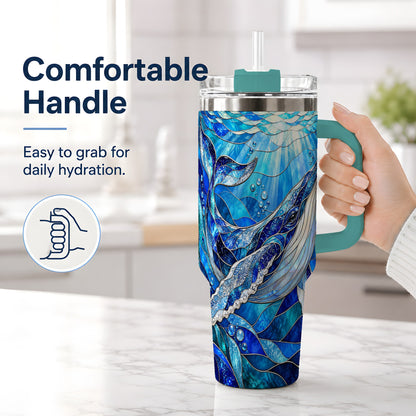 #pl[40oz|Green] Stained Glass Style Whale 40oz Tumbler, Stainless Steel Drinkware