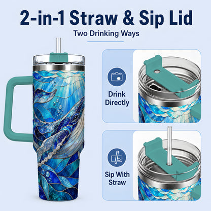 #pl[40oz|Green] Stained Glass Style Whale 40oz Tumbler, Stainless Steel Drinkware