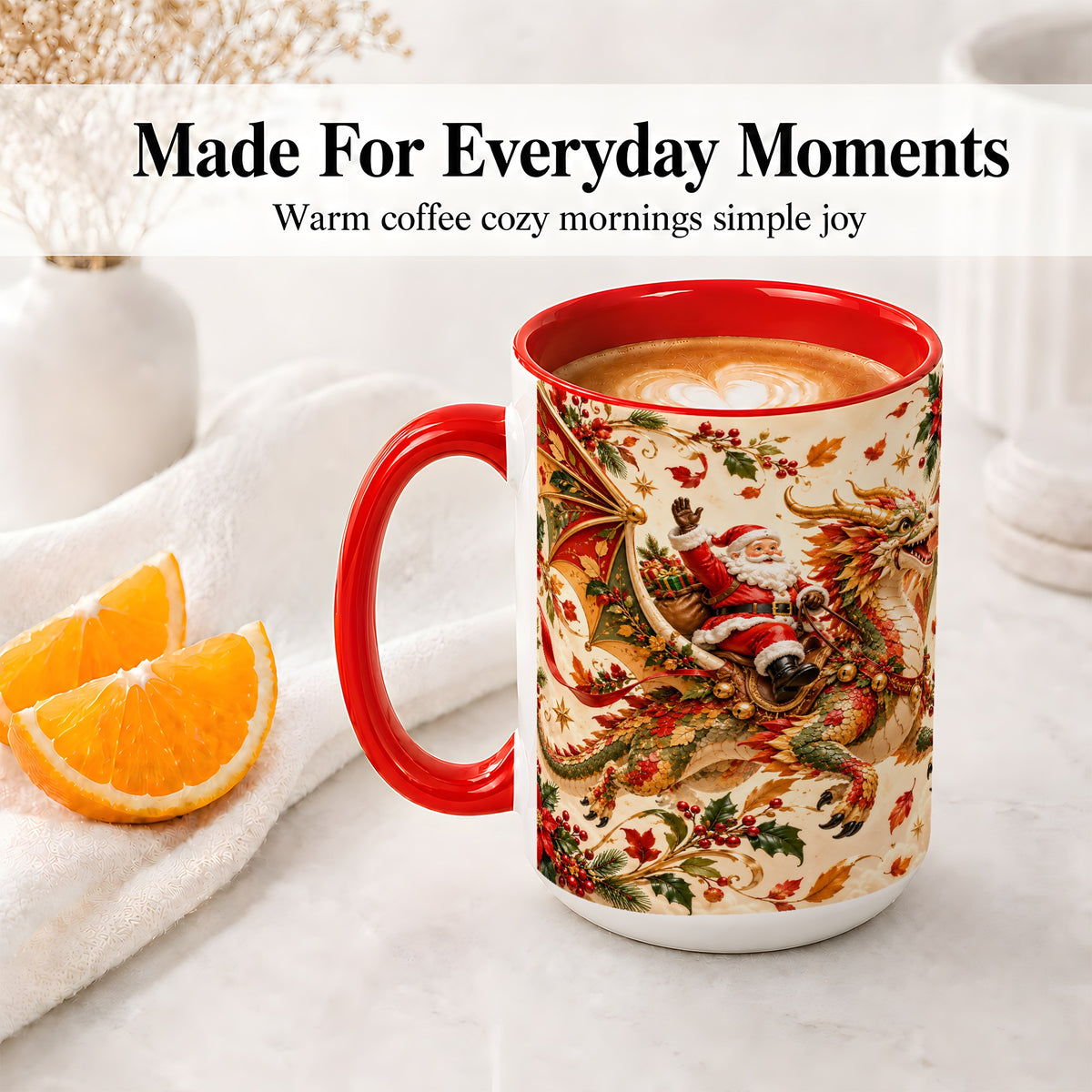 #pl[15oz|Red] Santa Dragon Christmas Ceramic Mug, Festive Holiday Artwork