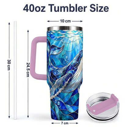 #pl[40oz|Pink] Stained Glass Style Whale 40oz Tumbler, Stainless Steel Drinkware
