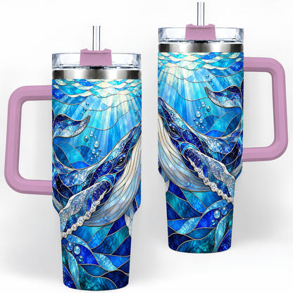#pl[40oz|Pink] Stained Glass Style Whale 40oz Tumbler, Stainless Steel Drinkware