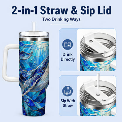 #pl[40oz|White] Stained Glass Style Whale 40oz Tumbler, Stainless Steel Drinkware