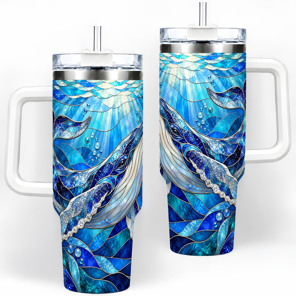 Stained Glass Style Whale 40oz Tumbler, Stainless Steel Drinkware