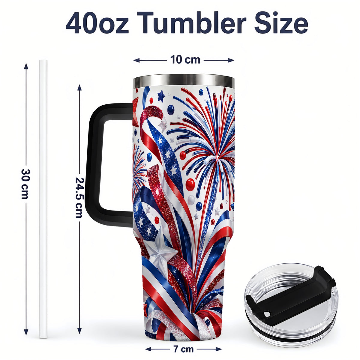 #pl[40oz|Black] Patriotic Fireworks 40oz Tumbler, Stainless Steel Star Drinkware