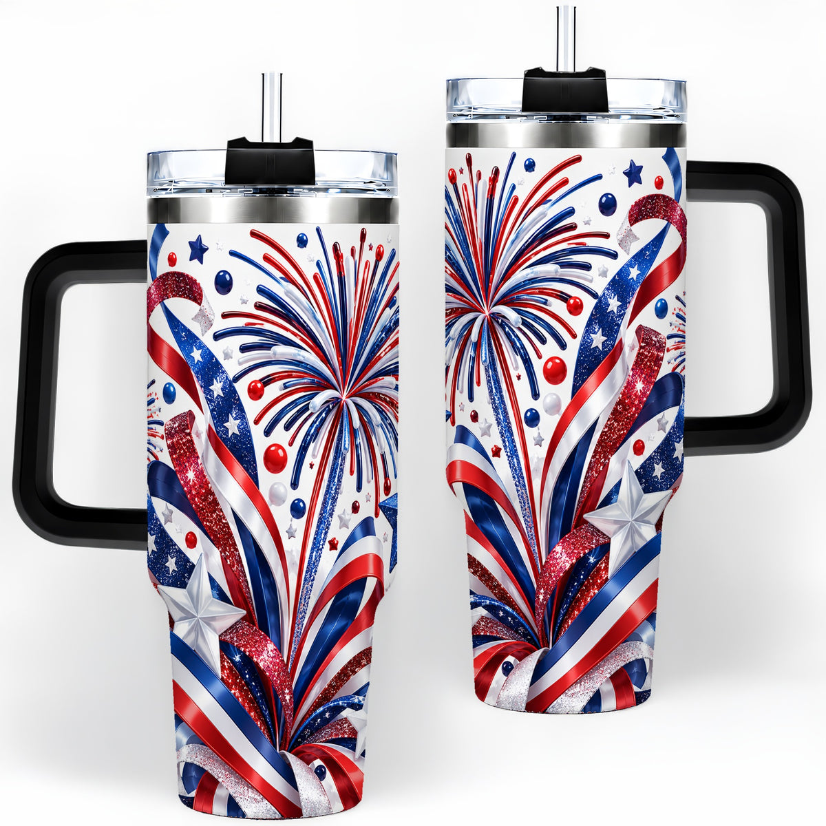 #pl[40oz|Black] Patriotic Fireworks 40oz Tumbler, Stainless Steel Star Drinkware