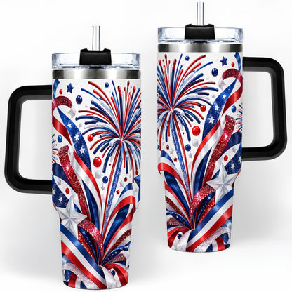 #pl[40oz|Black] Patriotic Fireworks 40oz Tumbler, Stainless Steel Star Drinkware