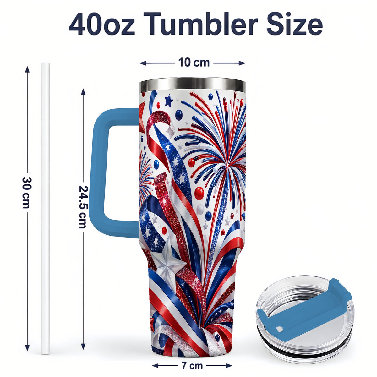 #pl[40oz|Blue] Patriotic Fireworks 40oz Tumbler, Stainless Steel Star Drinkware
