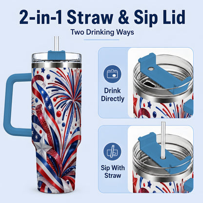 #pl[40oz|Blue] Patriotic Fireworks 40oz Tumbler, Stainless Steel Star Drinkware