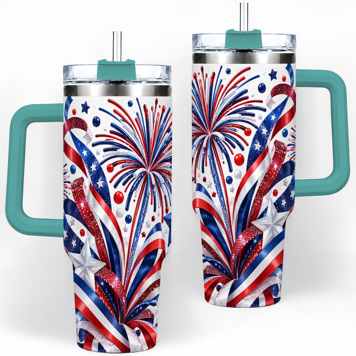 #pl[40oz|Green] Patriotic Fireworks 40oz Tumbler, Stainless Steel Star Drinkware
