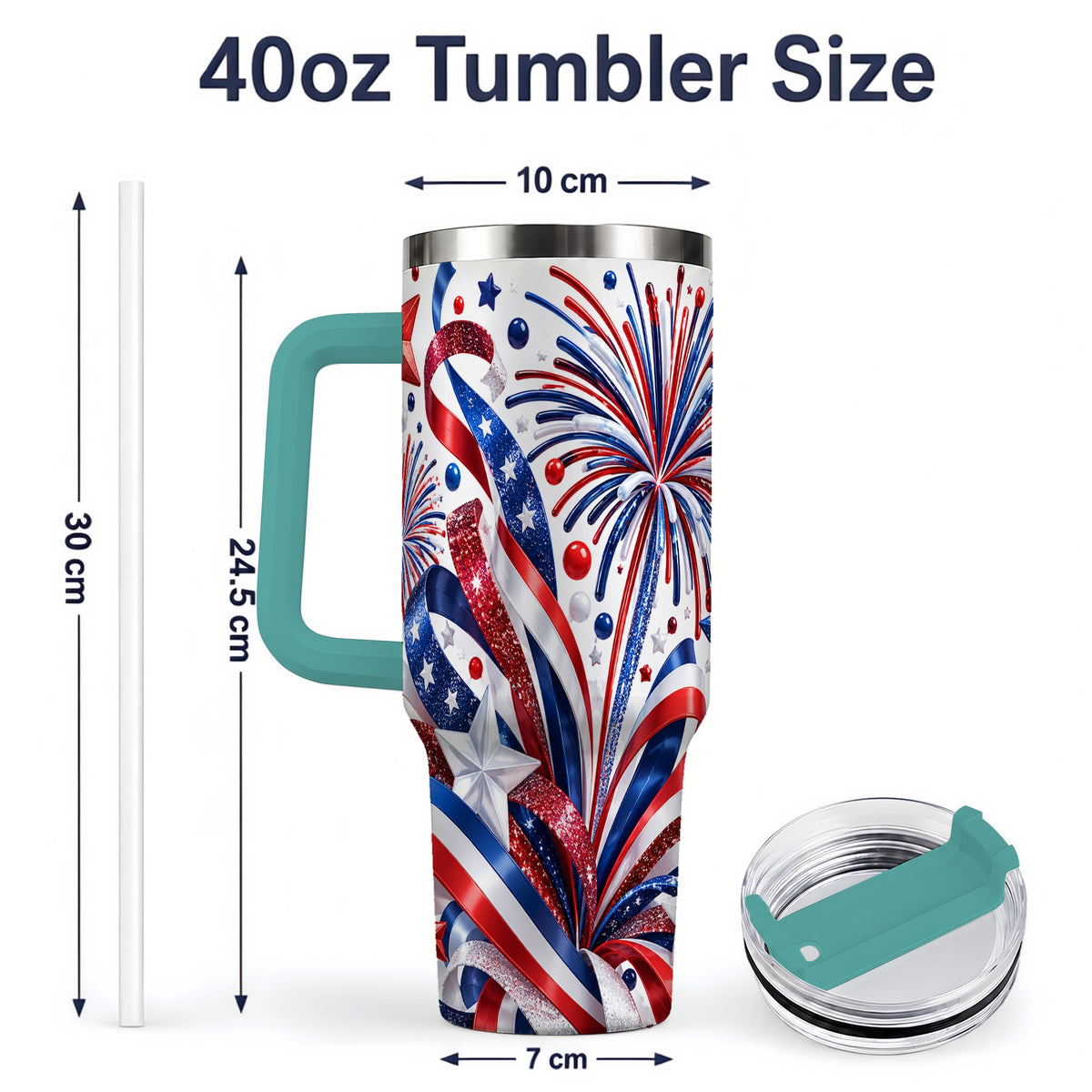 #pl[40oz|Green] Patriotic Fireworks 40oz Tumbler, Stainless Steel Star Drinkware