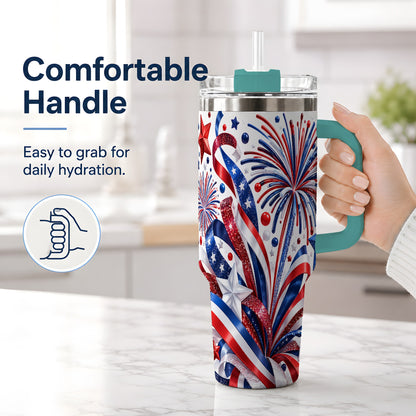#pl[40oz|Green] Patriotic Fireworks 40oz Tumbler, Stainless Steel Star Drinkware