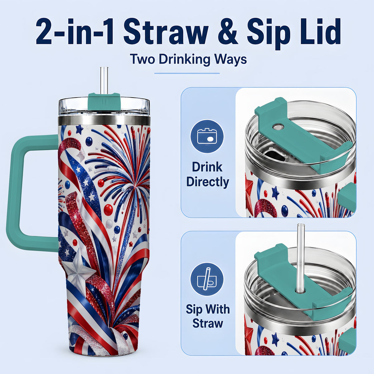 #pl[40oz|Green] Patriotic Fireworks 40oz Tumbler, Stainless Steel Star Drinkware