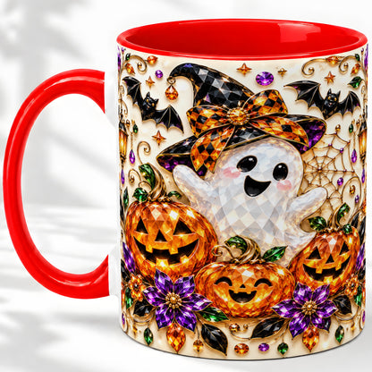 Cute Ghost Halloween Ceramic Mug, Pumpkin Witch Hat Artwork