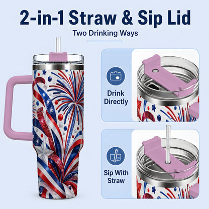 #pl[40oz|Pink] Patriotic Fireworks 40oz Tumbler, Stainless Steel Star Drinkware