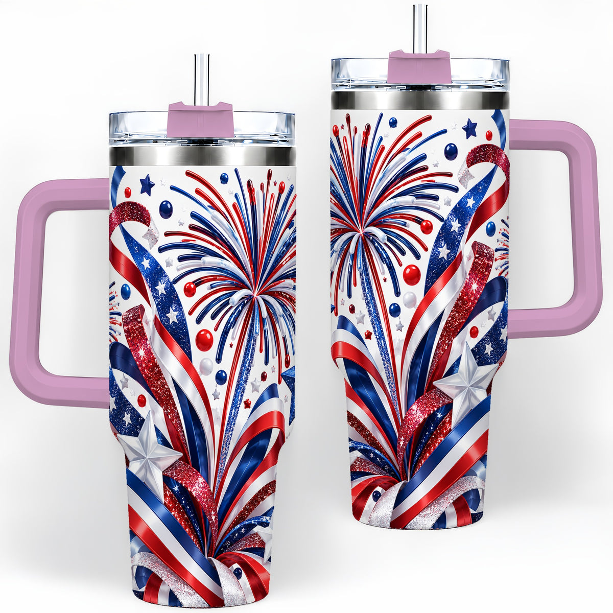 #pl[40oz|Pink] Patriotic Fireworks 40oz Tumbler, Stainless Steel Star Drinkware