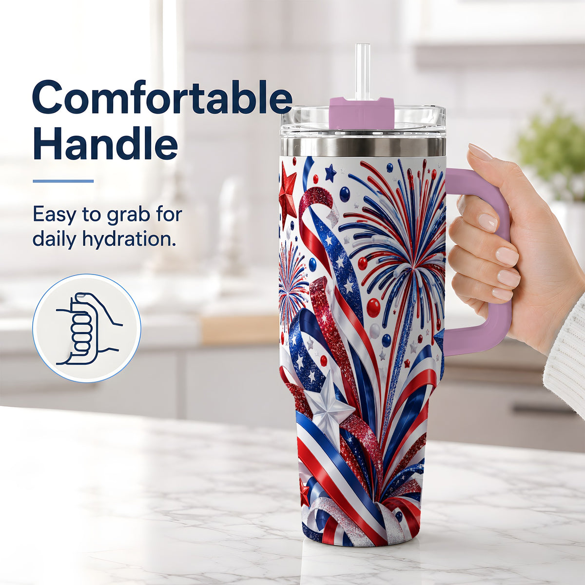 #pl[40oz|Pink] Patriotic Fireworks 40oz Tumbler, Stainless Steel Star Drinkware
