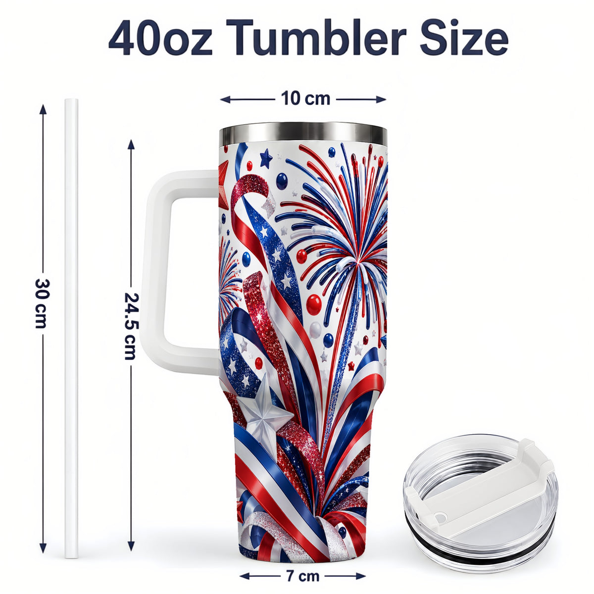 #pl[40oz|White] Patriotic Fireworks 40oz Tumbler, Stainless Steel Star Drinkware