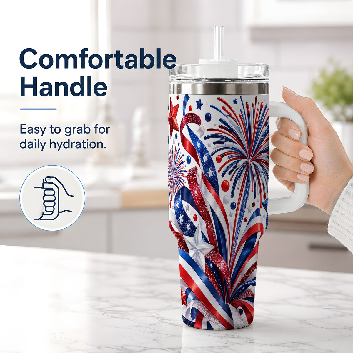 #pl[40oz|White] Patriotic Fireworks 40oz Tumbler, Stainless Steel Star Drinkware