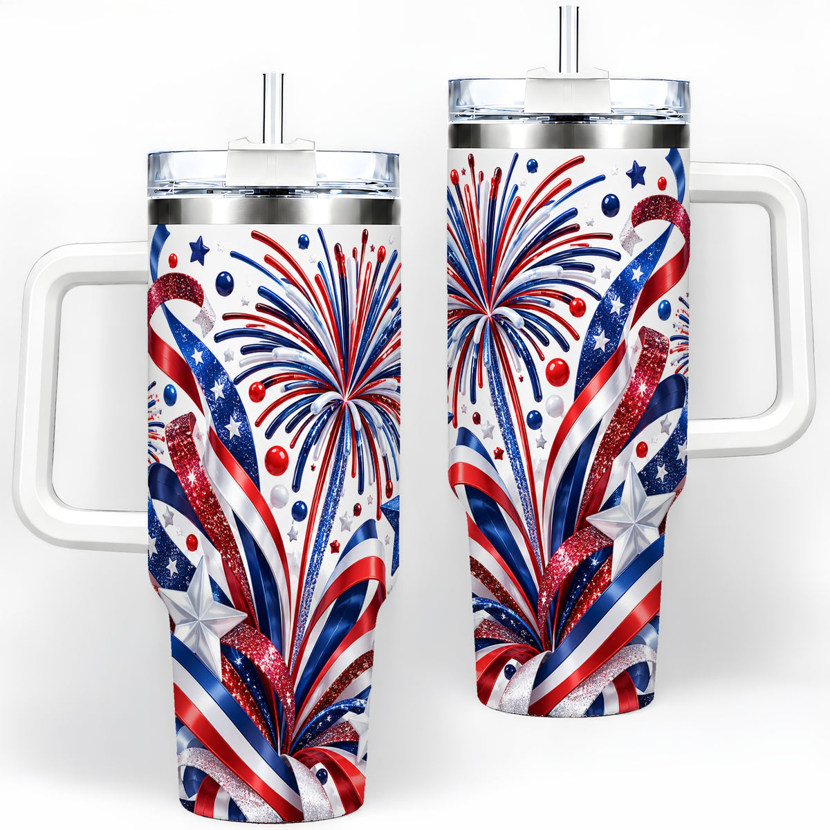 Patriotic Fireworks 40oz Tumbler, Stainless Steel Star Drinkware