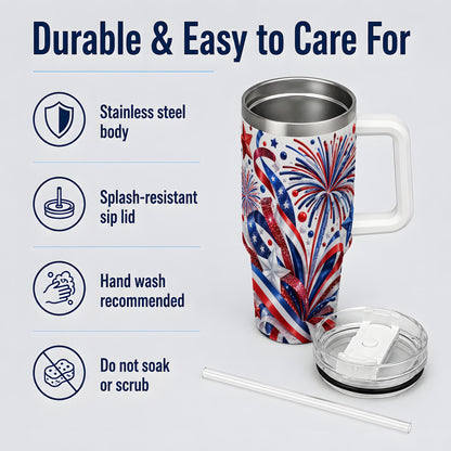 Patriotic Fireworks 40oz Tumbler, Stainless Steel Star Drinkware