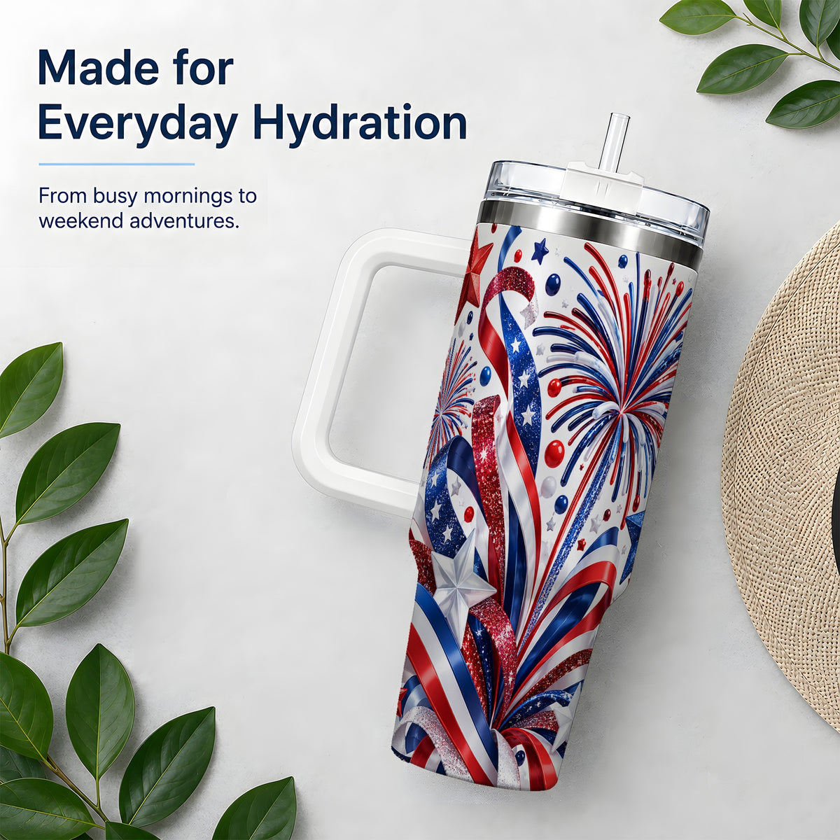 Patriotic Fireworks 40oz Tumbler, Stainless Steel Star Drinkware