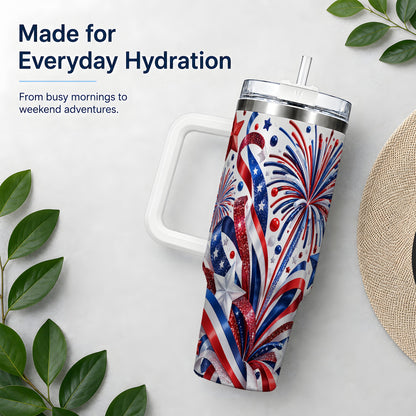 Patriotic Fireworks 40oz Tumbler, Stainless Steel Star Drinkware