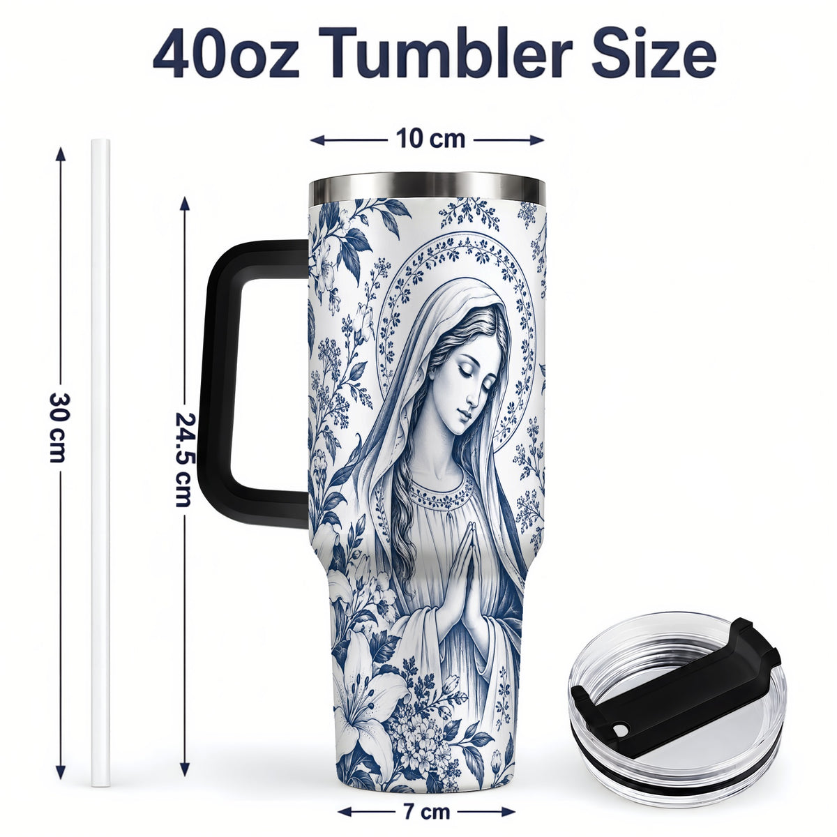#pl[40oz|Black] Praying Woman Floral 40oz Tumbler, Stainless Steel Faith Drinkware