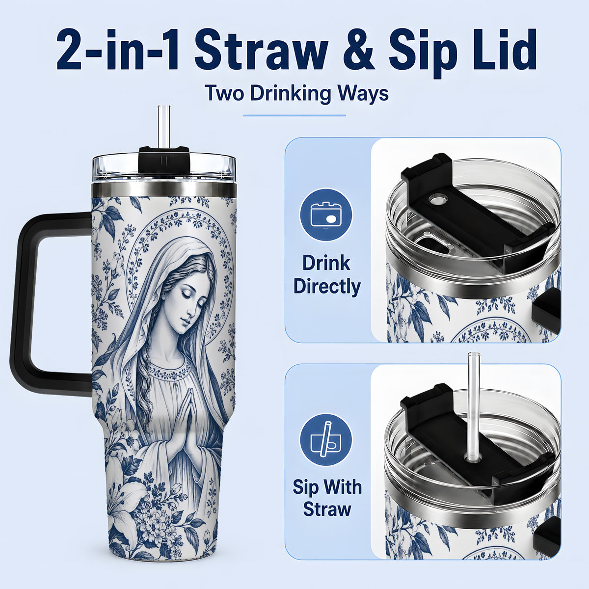 #pl[40oz|Black] Praying Woman Floral 40oz Tumbler, Stainless Steel Faith Drinkware