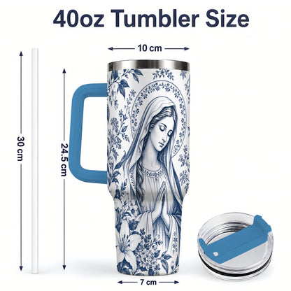 #pl[40oz|Blue] Praying Woman Floral 40oz Tumbler, Stainless Steel Faith Drinkware