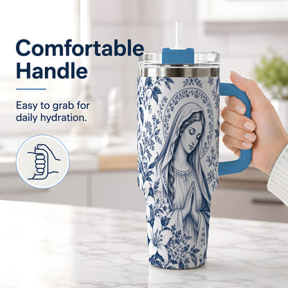 #pl[40oz|Blue] Praying Woman Floral 40oz Tumbler, Stainless Steel Faith Drinkware