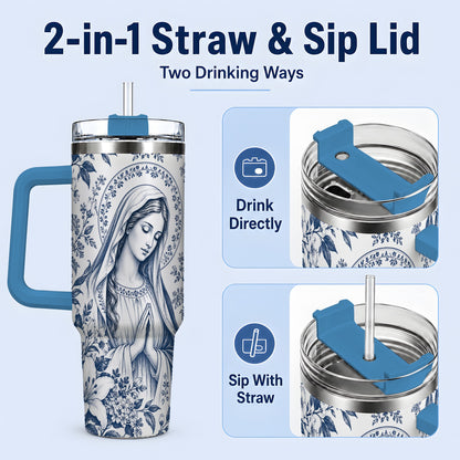 #pl[40oz|Blue] Praying Woman Floral 40oz Tumbler, Stainless Steel Faith Drinkware