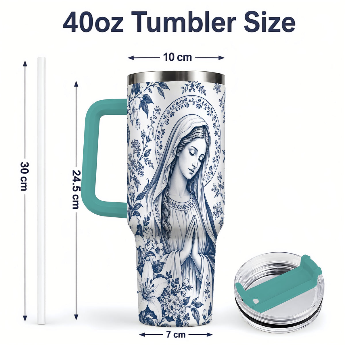 #pl[40oz|Green] Praying Woman Floral 40oz Tumbler, Stainless Steel Faith Drinkware