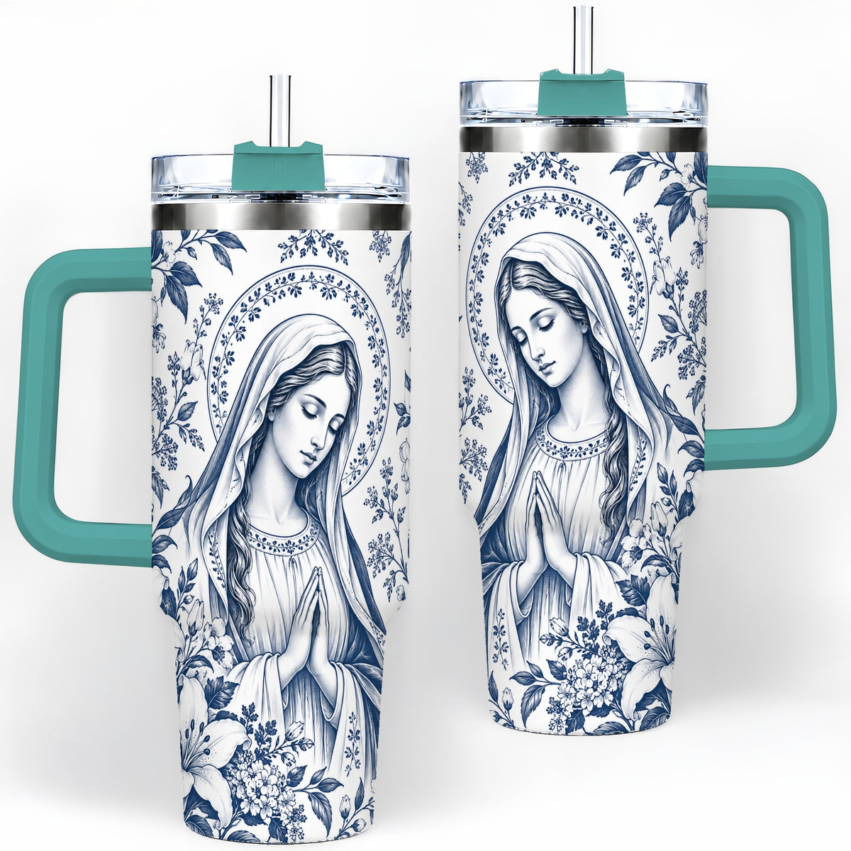 #pl[40oz|Green] Praying Woman Floral 40oz Tumbler, Stainless Steel Faith Drinkware