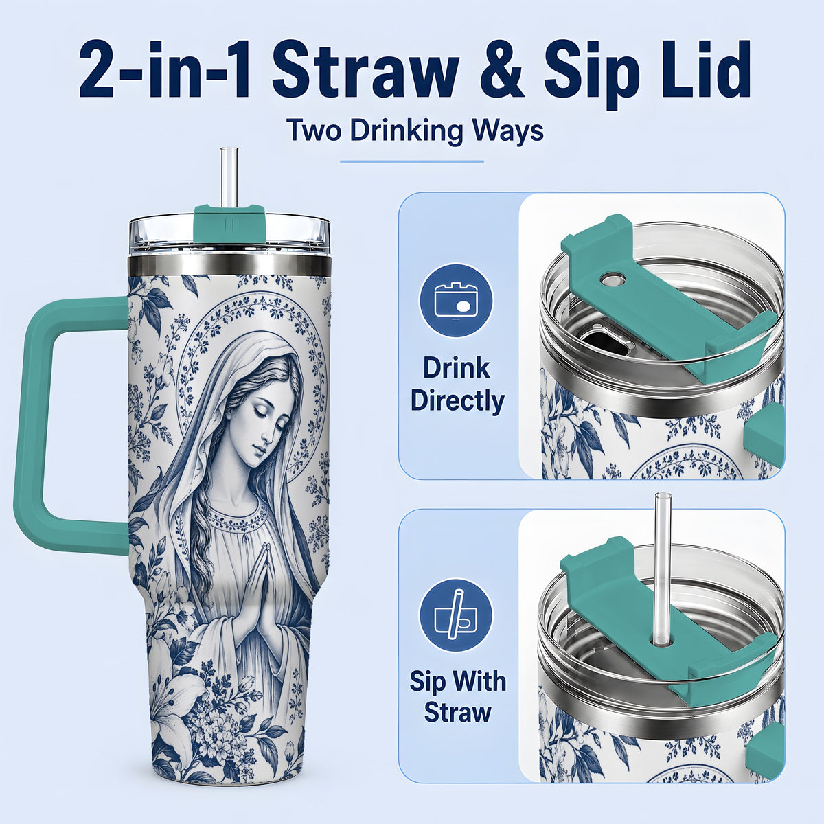 #pl[40oz|Green] Praying Woman Floral 40oz Tumbler, Stainless Steel Faith Drinkware