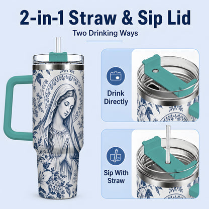 #pl[40oz|Green] Praying Woman Floral 40oz Tumbler, Stainless Steel Faith Drinkware