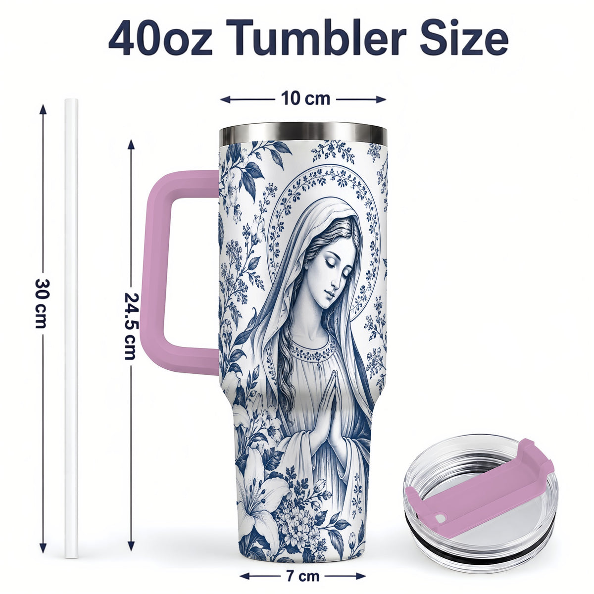 #pl[40oz|Pink] Praying Woman Floral 40oz Tumbler, Stainless Steel Faith Drinkware