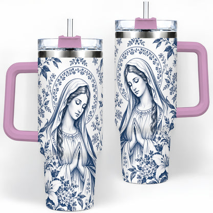 #pl[40oz|Pink] Praying Woman Floral 40oz Tumbler, Stainless Steel Faith Drinkware