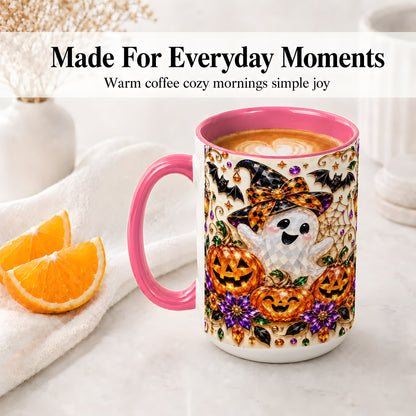 #pl[15oz|Pink] Cute Ghost Halloween Ceramic Mug, Pumpkin Witch Hat Artwork