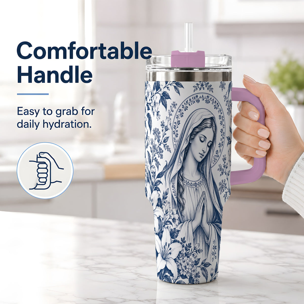 #pl[40oz|Pink] Praying Woman Floral 40oz Tumbler, Stainless Steel Faith Drinkware