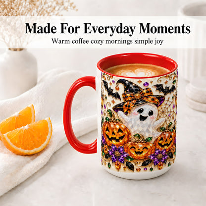 #pl[15oz|Red] Cute Ghost Halloween Ceramic Mug, Pumpkin Witch Hat Artwork