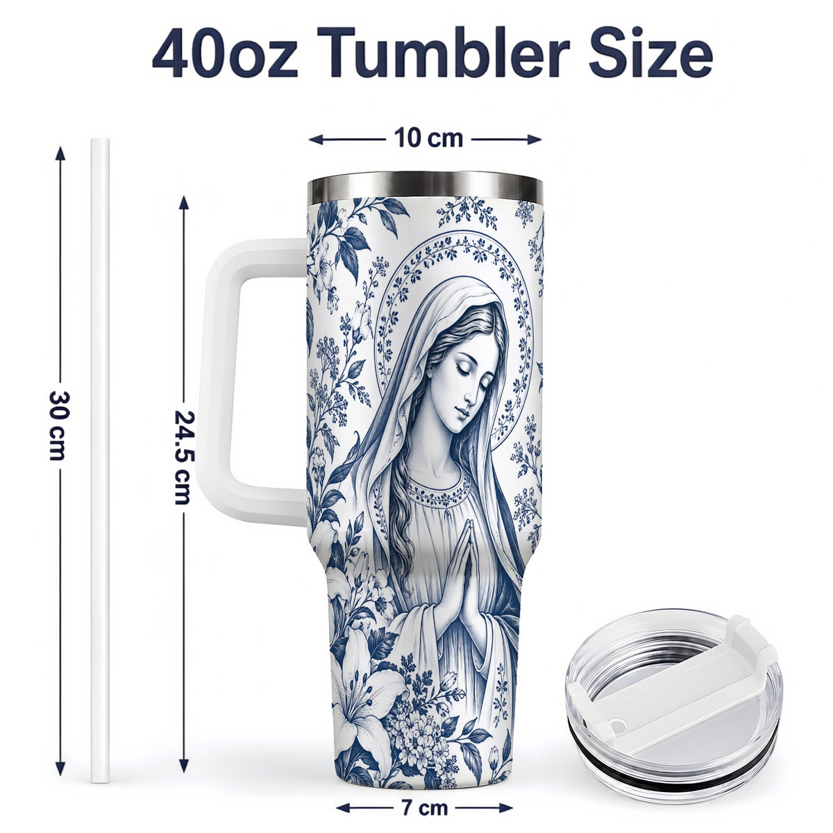 #pl[40oz|White] Praying Woman Floral 40oz Tumbler, Stainless Steel Faith Drinkware