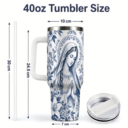 #pl[40oz|White] Praying Woman Floral 40oz Tumbler, Stainless Steel Faith Drinkware