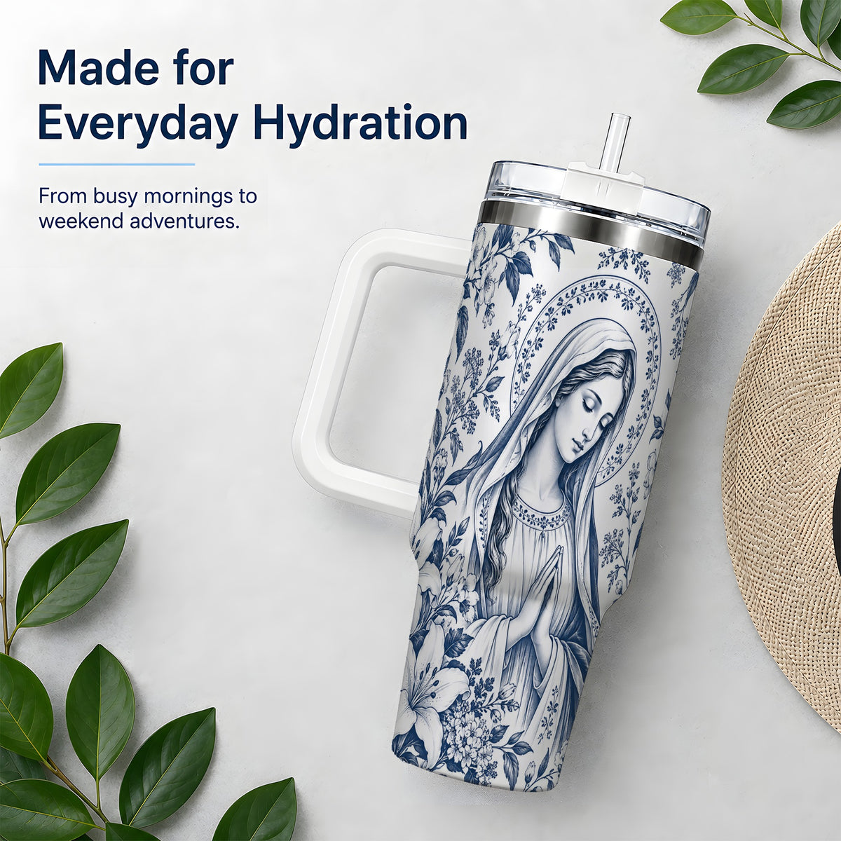 Praying Woman Floral 40oz Tumbler, Stainless Steel Faith Drinkware