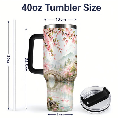#pl[40oz|Black] Cherry Blossom Garden 40oz Tumbler, Stainless Steel Scenic Drinkware