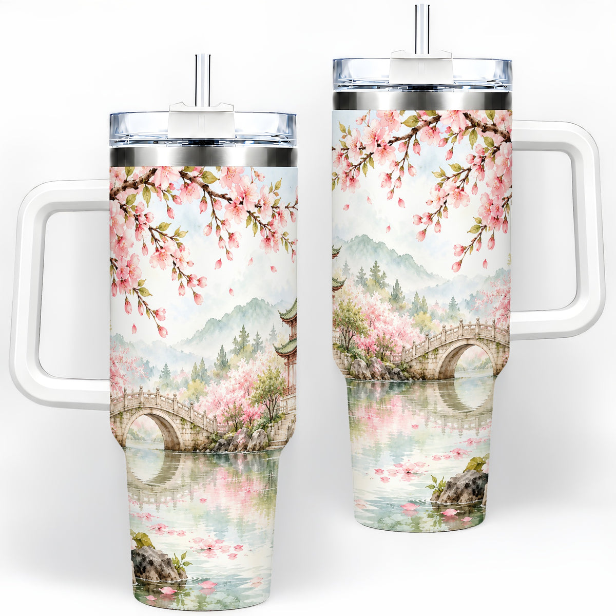 Cherry Blossom Garden 40oz Tumbler, Stainless Steel Scenic Drinkware