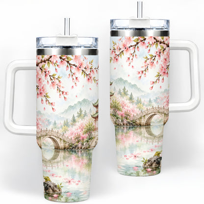 Cherry Blossom Garden 40oz Tumbler, Stainless Steel Scenic Drinkware