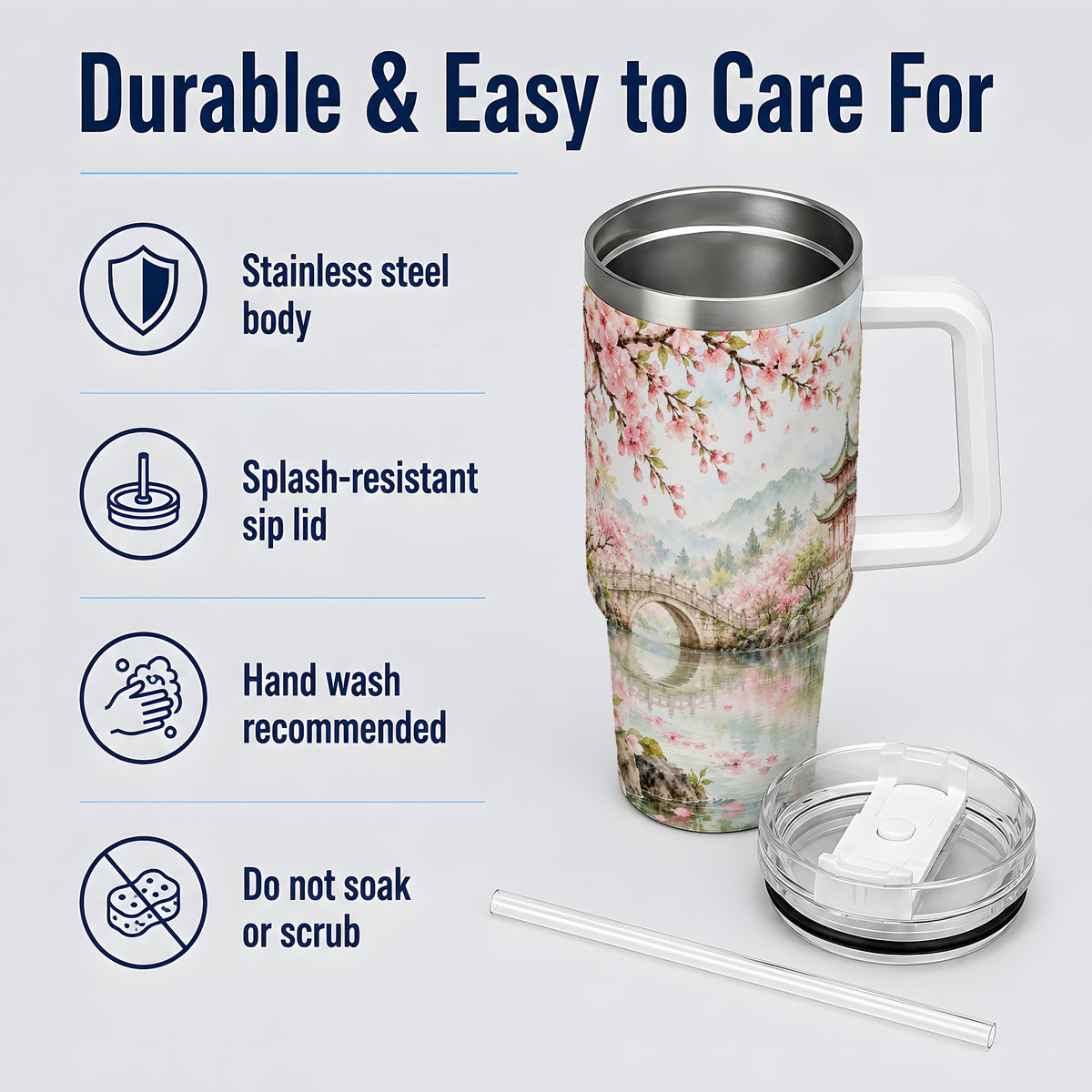Cherry Blossom Garden 40oz Tumbler, Stainless Steel Scenic Drinkware