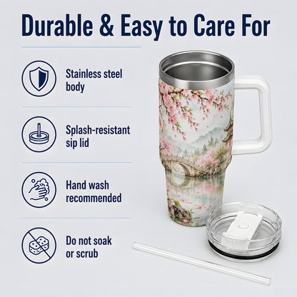 Cherry Blossom Garden 40oz Tumbler, Stainless Steel Scenic Drinkware