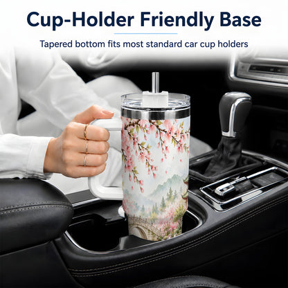 Cherry Blossom Garden 40oz Tumbler, Stainless Steel Scenic Drinkware
