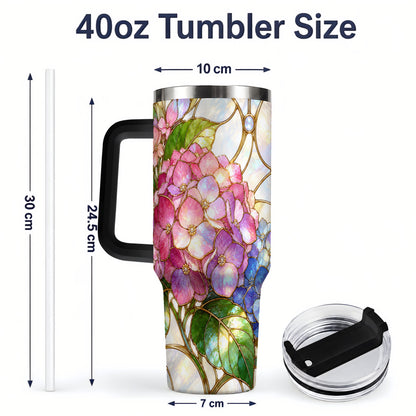#pl[40oz|Black] Stained Glass Style Hydrangea 40oz Tumbler, Stainless Steel Drinkware